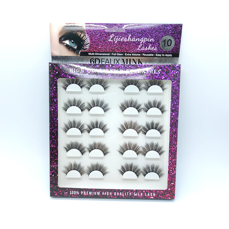 Təbii dəbdəbəli ipək kirpiklər 100% Əl işi 10 Cüt 5D Faux mink kirpiklər