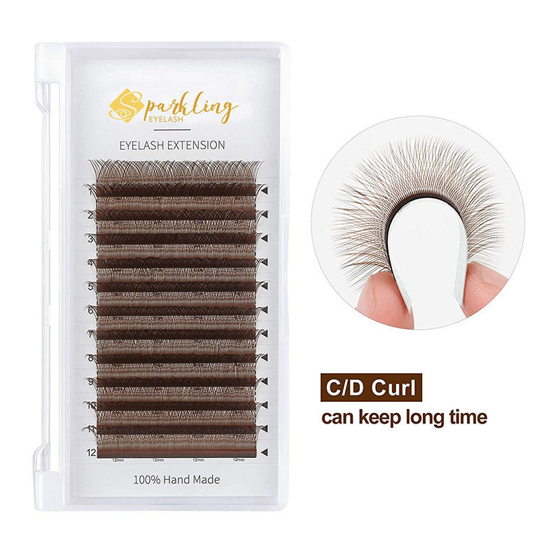YY Kirpik Uzatma Kirpikləri Qəhvəyi C Qıvırıcı 0.07mm 8-15mm Qarışıq Kirpik